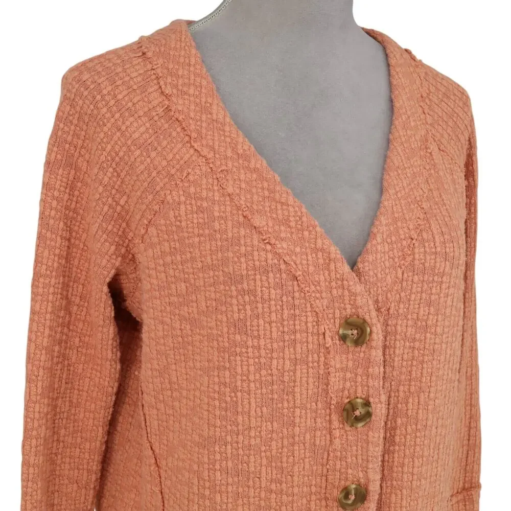 Two by Vince Camuto Sweater Womens Small Orange Cardigan Stretch Cotton V Neck